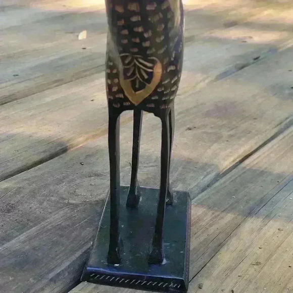 Big Giraffe Figure Decor Brass Tall 19" IN Black / Gold  Tone Leaves Stand - Picture 6 of 13